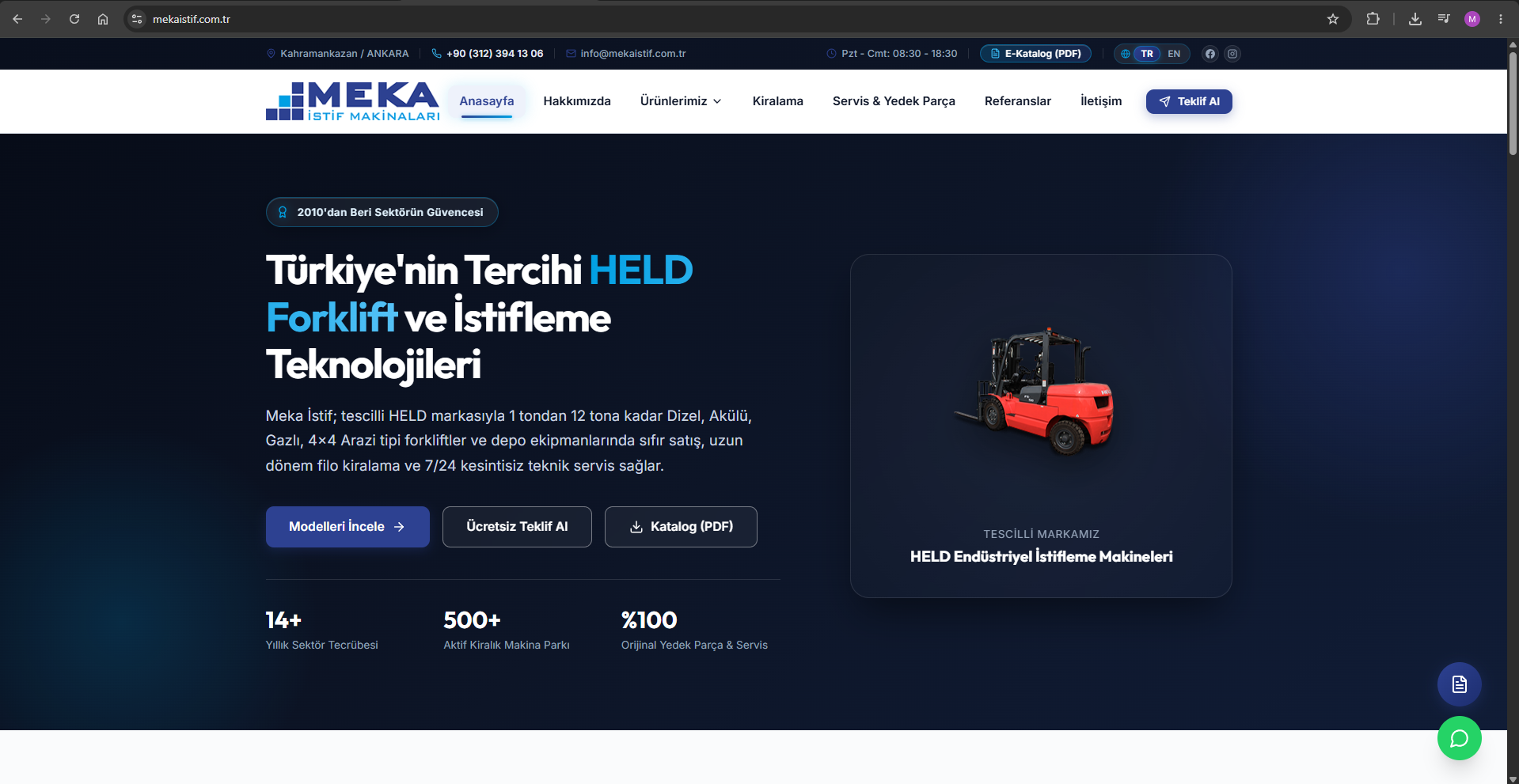 Meka İstif HELD forklift ve istifleme makineleri ana vitrin ekran görüntüsü